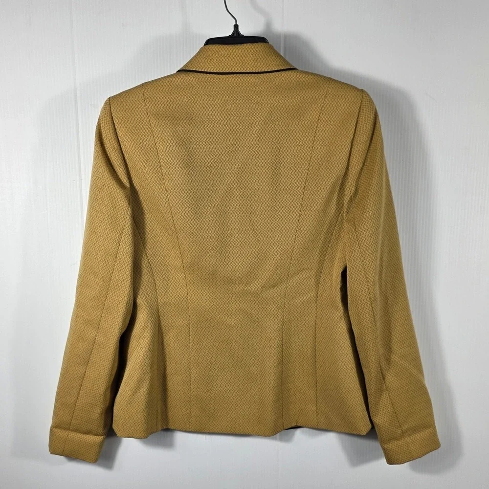 Kasper Womens Mustard Yellow Textured Blazer Black Piping Size 6 Professional